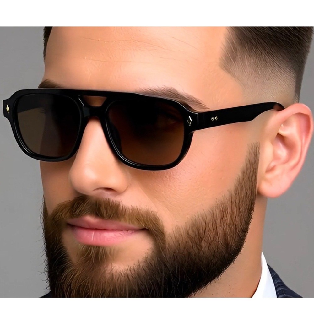 Mens Black Aviator Sunglasses Brown Tinted Lenses Double Bridge Designer Style